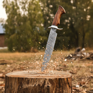 Cuchillo de caza de acero D2 hecho a mano personalizado con mango de madera, cuchillo Bowie de alto pulido con Funda de cuero. - Product Image 2