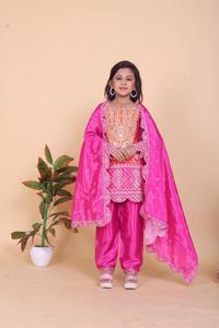 Meilleure qualité indien traditionnel Chonnon Naira Kurtis Palazzo Dupatta ensemble filles de 3 à 15 ans en mousseline de soie Salwar pour les fêtes d'été - Product Image 4