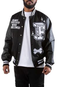 Blouson universitaire homme d'hiver fin style urbain avec broderie chenille et col montant - Laine/Polyester - Product Image 5