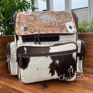 Sac à dos en cuir repoussé à carreaux en gros d'usine sac à dos à fermeture éclair en cuir de vachette véritable de grande capacité pour l'extérieur - Product Image 1