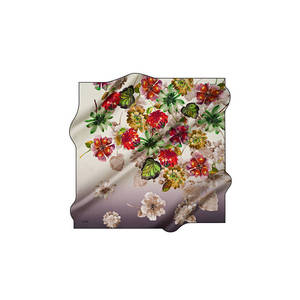 Designer Silk <b>Square</b> <b>Scarf</b> with Floral Leopard Polka Dot Patterns - Product Image 1