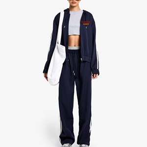 Chándal de mujer con capucha sólida de gran tamaño de algodón 100% de alta calidad personalizado DTG logotipo impreso otoño ropa informal conjunto de 2 piezas - Product Image 1