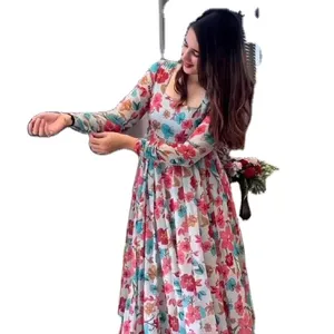 Beautiful Floral Digital Printed Georgette Indian Fashioned Anarakali Dress For Summer Season Casual Wear