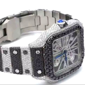 Montre à cadran squelette Moissanite haut de gamme D VVS1 en acier inoxydable de luxe de qualité garantie de 2 ans 20mm test de diamant réussi - Product Image 1