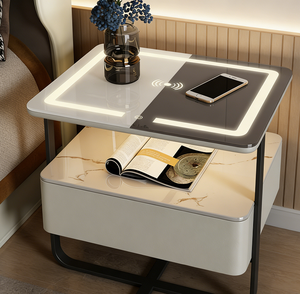 Mesa de Noche Inteligente con Carga Inalámbrica, Luz LED, Cajón con Cerradura Digital, Mueble de Dormitorio, Envío Rápido - Product Image 5
