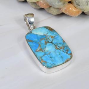 จี้ทองแดงสีน้ำเงินเทอร์ควอยส์925เงินสเตอร์ลิงทำด้วยมือเครื่องประดับพลอยเดือน December ของขวัญสำหรับเธอ - Product Image 3