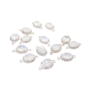 925 argent Sterling naturel blanc arc-en-ciel pierre précieuse pierre de lune avec CZ argent plaqué forme ovale à la main lunette connecteur - Product Image 3