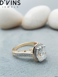 D'VINS JEWELS Anillo de compromiso de estilo Art Deco clásico 9x7mm VVS Moissanite Diamond 925 Silver & Gold Lab Grown para fiestas - Product Image 6