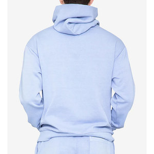 Sudadera con capucha de algodón de lujo de fábrica OEM, Sudadera con capucha gruesa de gran tamaño personalizada para hombre, Sudadera con capucha azul claro con bolsillo de canguro - Product Image 2