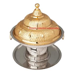 หม้อทองเหลืองพร้อมฝาปิดแบบดั้งเดิมที่ทำด้วยมือมีฝาปิดจานเสิร์ฟลายนูนสีทองอาหรับสำหรับตกแต่งบ้าน - Product Image 3