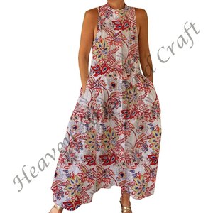 Combinaison décontractée d'été 100% coton, imprimé floral à la main, tissage doux avec fermeture éclair pour le printemps/été, adultes BPJS119 - Product Image 6