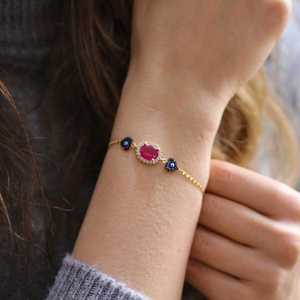 925 Sterling <b>Silver</b> Heart-Shaped Chain <b>Bracelet</b> with Red Crystal Stone Women's <b>Bangles</b> & <b>Bracelets</b> Product - Product Image 1