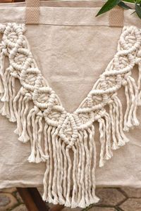 Bolso de algodón de macramé hecho a mano para mujer, bolso de playa bohemio con detalles de noche Ele, bolso de compras bohemio elegante, novedad de 2024 - Product Image 6
