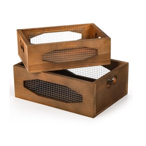 Wooden Nesting Countertop <b>Baskets</b> Decorative Farmhouse Rustic <b>Wood</b> Storage Crates with Cutout Handles for Bread Fruit - Product Image 1