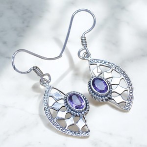 Pendientes de Plata de Ley 925 estilo boda con piedras preciosas de amatista, joyería elegante para mujer, precio al por mayor a granel - Product Image 1