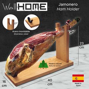 WELL HOME - Porta Prosciutto in Legno di Pino 40x16x23cm, con Supporto a V con Perno e Fissaggio a Zoccolo con Vite in Acciaio - Product Image 2
