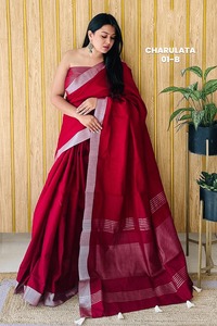 Charulata 06 Saree en coton et lin doux avec tissage assorti Vêtements ethniques de qualité supérieure - Product Image 4