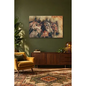 Impression sur toile Fida avec trois têtes de cheval brunes texturées et vieillies - Product Image 4