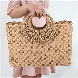 กระเป๋าโท้ทฟางสำหรับผู้หญิง, กระเป๋าสะพายไหล่สไตล์โบฮีเมียนความจุขนาดใหญ่กระเป๋าชายหาดพร้อมซับใน - Product Image 3