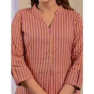 Pink Stripes Printed Straight <b>Kurti</b> for Girls Ladies Traditional Modern Elegant Indian Ethnic Summer Suit Embroidered Reyon Long - Product Image 2