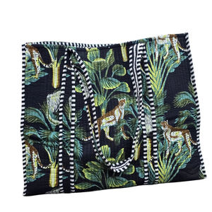 Sac fourre-tout matelassé en coton 100% fait main pour femmes, imprimé à la main, sac à bandoulière élégant, sac de shopping matelassé - Product Image 1