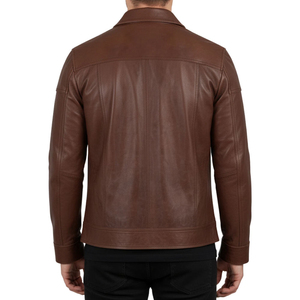 Chaqueta de Cuero para Hombre, Estilo Bomber, Cuello Camisero, Cierre de Cremallera, Estilo Motero, para Otoño - Product Image 3