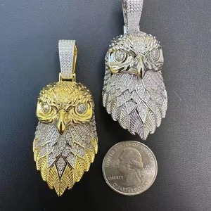 Moissanite 3D sólido 925 Plata águila calva estilo Hip Hop joyería fina colgantes y dijes 14K oro rodio acabado diamante probador - Product Image 1