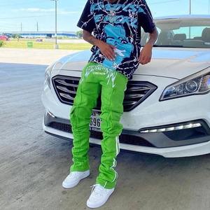 Pantalones de chándal acampanados de algodón 100% personalizados de alta calidad para hombre, pantalones de chándal informales de cintura media, pintura de grafiti, salpicaduras, logotipo apilado, ropa de calle - Product Image 5