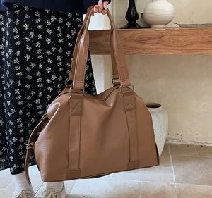 Premium <b>Women's</b> Large Water-Resistant <b>Laptop</b> Tote <b>Bag</b> Genuine Leather Plaid Lining Embroidery Tassel Dark Brown Office Zipper - Product Image 3