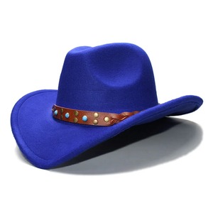LUCKYLIANJI, sombrero de vaquero occidental de fieltro de lana para niños de talla única de 54cm con ala ancha ajustable y banda de cuero trenzado para vaquera - Product Image 3