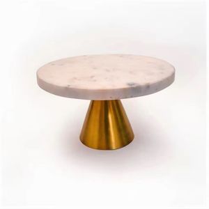 Soporte de pastel de mármol para todas las estaciones con base chapada en latón de acero inoxidable para hoteles, bodas, tamaños grandes en blanco y negro - Product Image 4