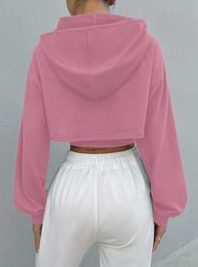 New Arrival Trendy Style Drop-shoulder Hoodies for <b>Woman</b> Drawstring OEM Print Oversize Hooded Long Sleeve Crop <b>Top</b> Sweatshirts - Product Image 3