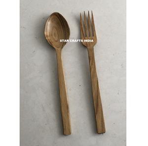 Cuchara y tenedor de madera de nogal negro de estilo japonés de alta calidad, mango largo, uso en cocina y restaurante, aspecto moderno - Product Image 1
