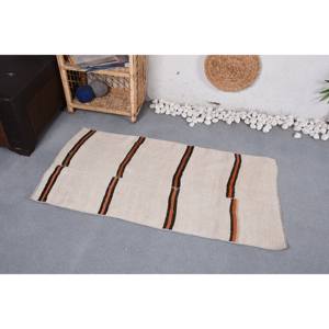 复古传统羊毛地毯米色和棕色条纹 (2,2X4,3英尺) 拼接图案，乳胶背衬 - Product Image 2