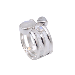 แหวนพลอยเงินสเตอร์ลิงทำด้วยมือ925อินเดียหรูหราการตั้งค่าฝาเพชรสีรุ้งมูนสโตนสำหรับงานเลี้ยงแต่งงานการหมั้น - Product Image 1