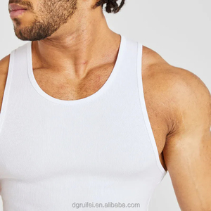 Wholesale Custom <b>Men's</b> Cotton <b>White</b> Seamless Gym Tank Tops <b>Vest</b> Breathable Fitness Bodybuilding Undershirt - Product Image 2