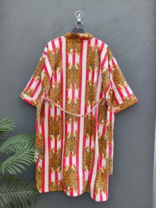 Handmade Velvet Tiger Printed Kimono Style Jacket With <b>Pockets</b> and <b>Belt</b> Closer Raw Edge Free Edge Coat With Inner Cotton Fabric - Product Image 6