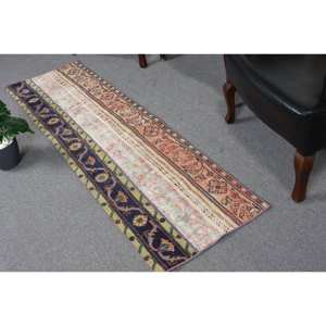 Alfombra de lana de retazos azul verde tradicional 1,9X6,7 pies turco área grande rectángulo pasillo para habitación de látex adolescente cabecera - Product Image 1