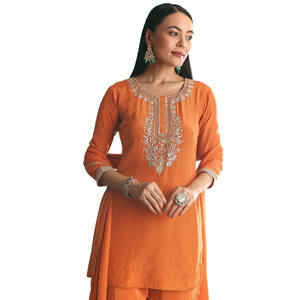 Rust crepe Kurta Sharara traje al por mayor con Zardosi y lentejuelas bordadas Dupatta para ceremonias festivas bodas y OEM - Product Image 4