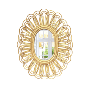 <b>Rattan</b> Frame <b>Round</b> <b>Mirror</b> Boho & Nursery Decor Wall <b>Mirror</b> Customizable 1.8" Thick Glass by Vecraft - Product Image 1