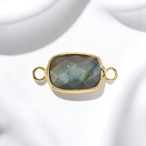 925 Sterling Silver Faceted Rectangle Labradorite Bezel Setting with Two Loop Connector Religious Style for Jewelry Making - Product Image 1