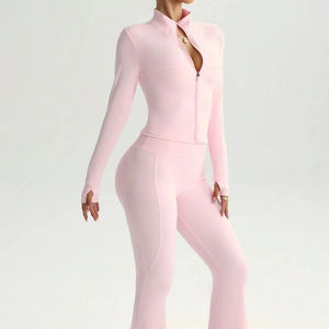 Streetwear rétro personnalisé Y2K pour femmes, pantalon évasé, sweat à capuche deux pièces, motif uni, vêtements de sport décontractés, vente en gros, tenue de mode - Product Image 1