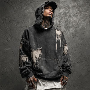 Sudadera con Capucha Extra Grande para Hombre, Estilo Desgastado, con Bordado y Lavado Ácido, Ropa Urbana Ecológica - Product Image 1