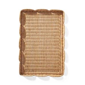 Bandeja de servicio tejida de mimbre rectangular decorativa bandeja de servicio de fruta de agua trenzada para servir bandeja de ratán tejida de La India - Product Image 1