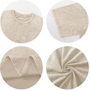 Camiseta Holgada con Cuello Alto Simulado, Lavado Ácido Decolorado al Sol, Talla Grande, 100% Algodón Orgánico Transpirable, Ropa Deportiva de Verano - Product Image 5