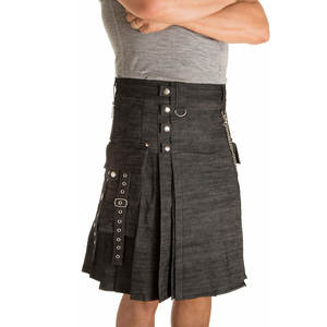 Kilt écossais en denim gris anthracite pour homme, clous en laiton, respirant, anti-rides, chaînes métalliques, vente en gros 2026 - Product Image 1