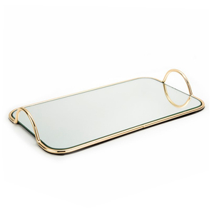 Restaurant Hotel Supplies <b>Light</b> Grey Handmade Rectangular Aluminium Serving Tray Gold-Plated Modern Minimalist Design Decorative - Product Image 2