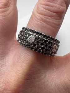 Moissanite Original <b>Black</b> Diamond Wide Band Unique <b>Ring</b> 925 Silver With Gold Plated <b>Ring</b> <b>For</b> <b>Women</b> Engagement Gift Jewelry - Product Image 6