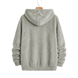 Sweat à capuche en polaire sherpa tricoté pour homme, pull uni doux et chaud, idéal pour l'hiver, décontracté, à manches longues, confortable et coupe-vent - Product Image 2