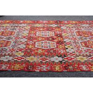 พรมวินเทจ ขนาด 6.1x10.8 ฟุต พรมตุรกี พรมคิลิมสีแดงลายเรขาคณิตสีรุ้ง - Product Image 4